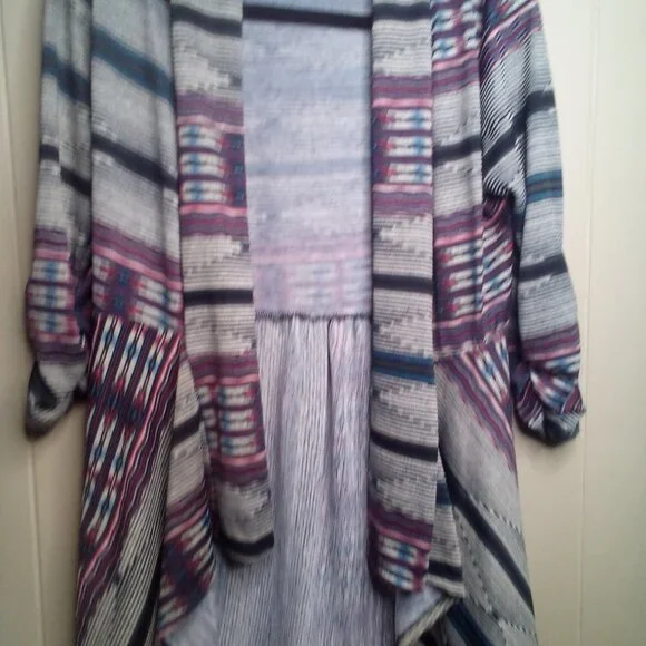 About A Girl Open Front Blouse Top M 3/4 Sleeve Stripe Colorful - Picture 10 of 13